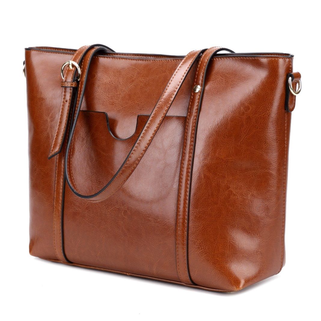 CLELO Women's Leather Tote Bag - Spacious Interior