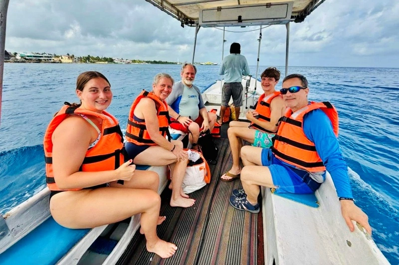 Tour group on a snorkel boat in Cozumel