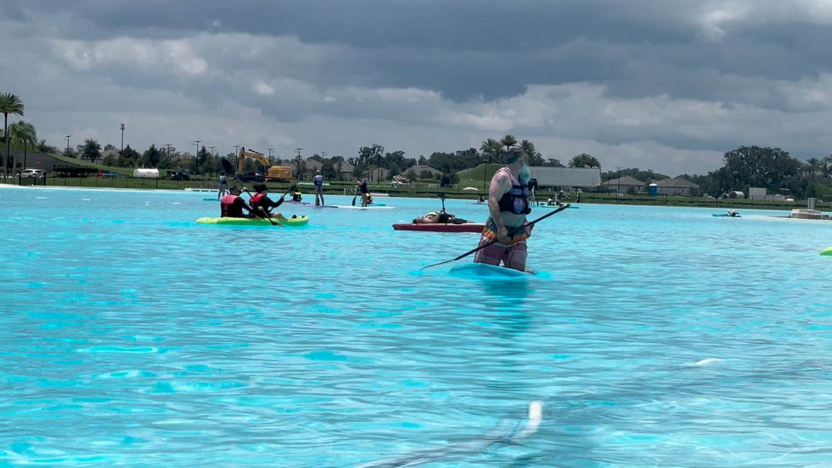 Kayaks and paddleboards on the lagoon.
