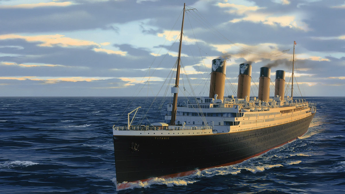 At Sea Illustration of Titanic – Courtesy of Titanic_ The Exhibition Illustration of the Titanic at sea